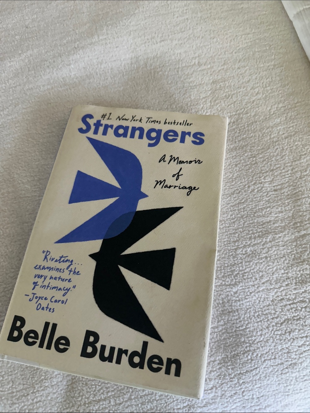 Strangers by Belle Burden — White Cover with Blue & Black Graphics